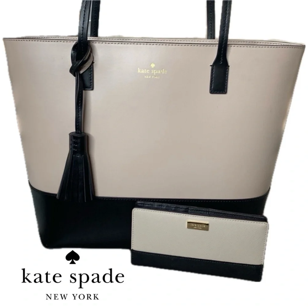 Kate Spade Beige Black Colorblock Tote Bag Wallet